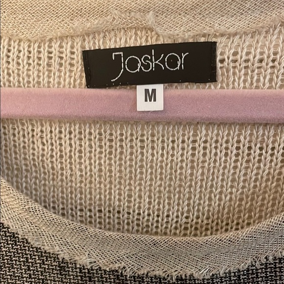 Jaskar Cream Embellished Detailed Black Graphic Asymmetrical Blouse Top Sweater - Picture 2 of 15